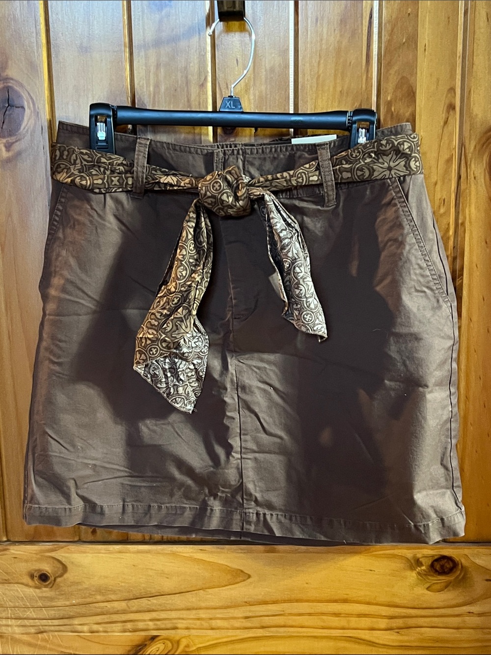St. John's Bay Brown A-Line Skort with Patterned Tie Belt